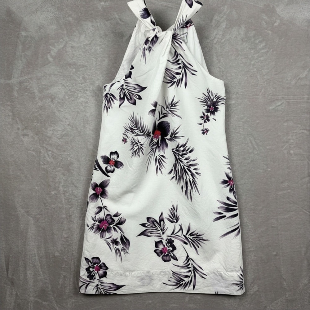Tommy Bahama Halter Dress Oasis Blossoms M White Floral Linen Blend Summer Chic